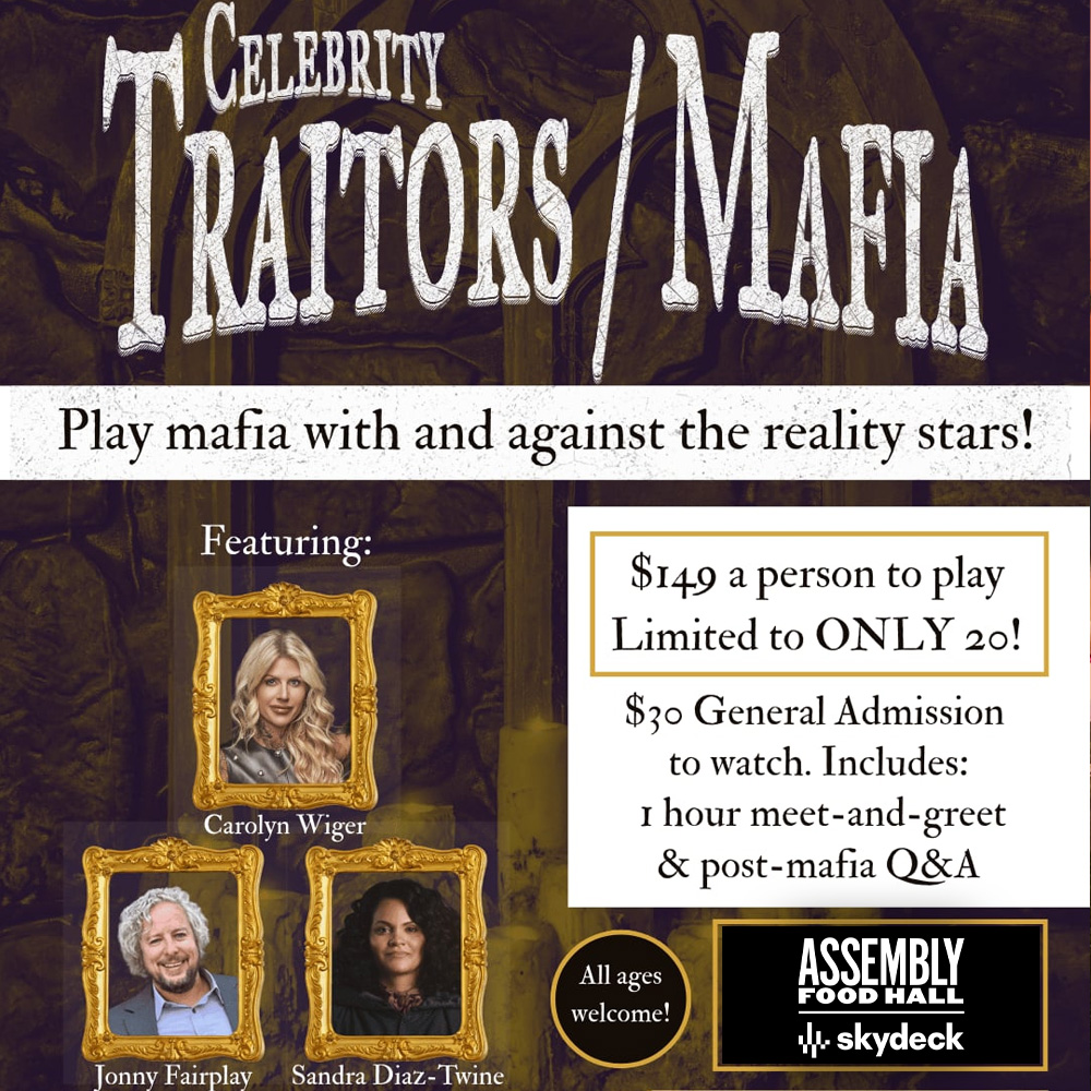 Promo image of The Traitors Watch Party – ft Carolyn Wiger, Sandra Diaz, and Jonny F...